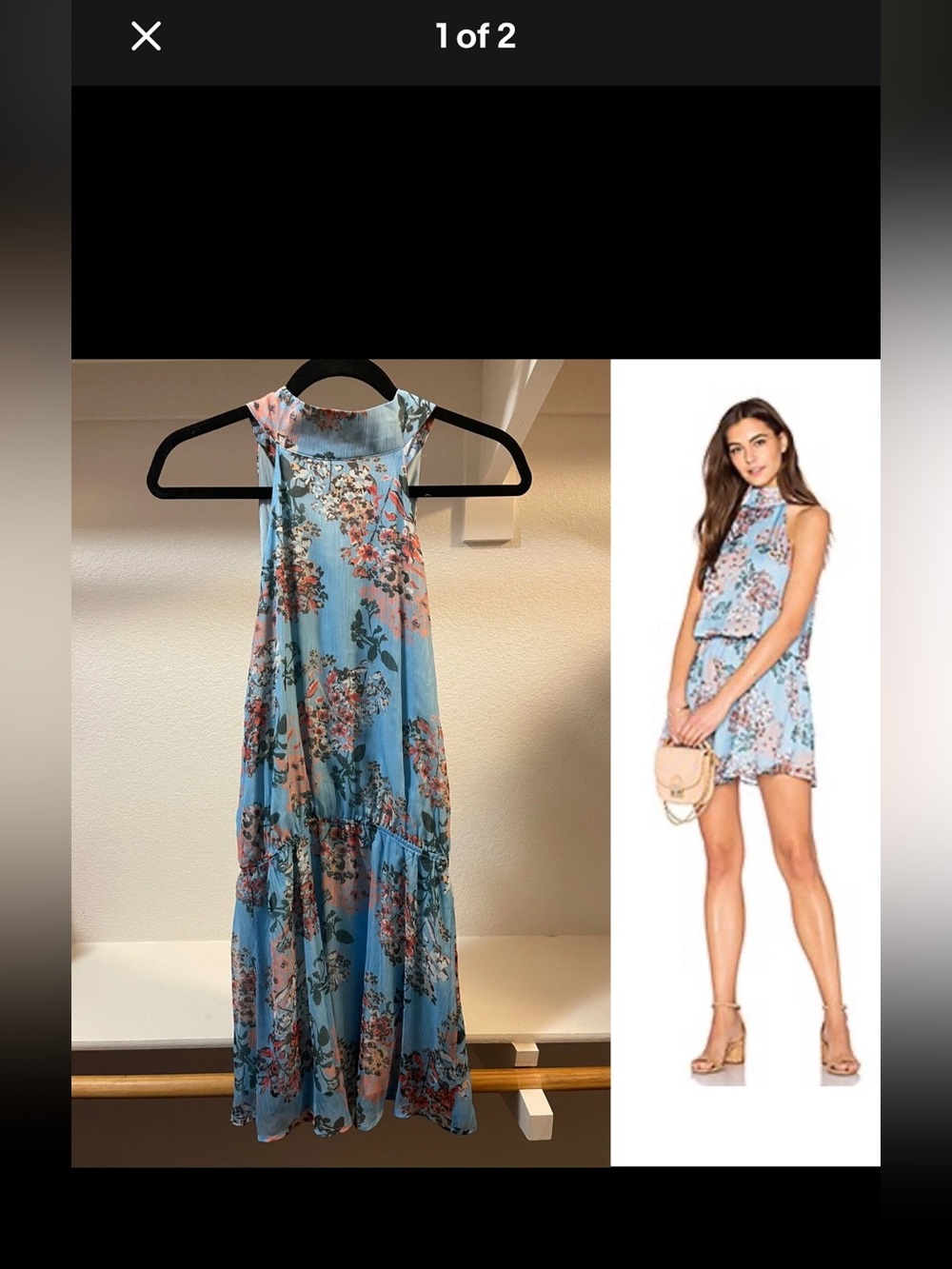 Floral Halter Midi Dress - Light Blue